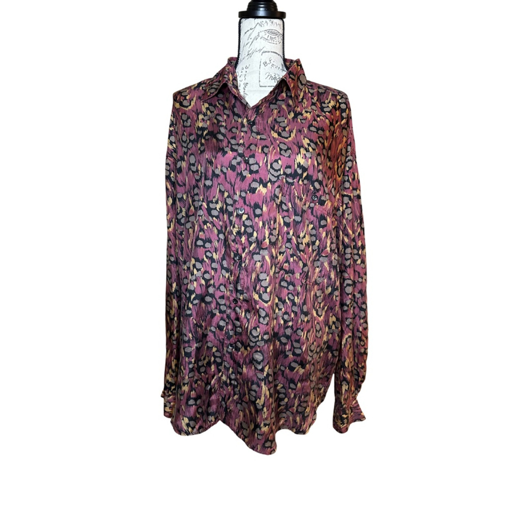 Peter Et Jon Clothing Size Extra Large 100% Silk Patterned Button Down Blouse